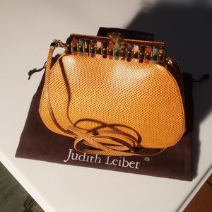 Judith Lieber Tan Snakeskin Clutch w/ Hidden Strap
